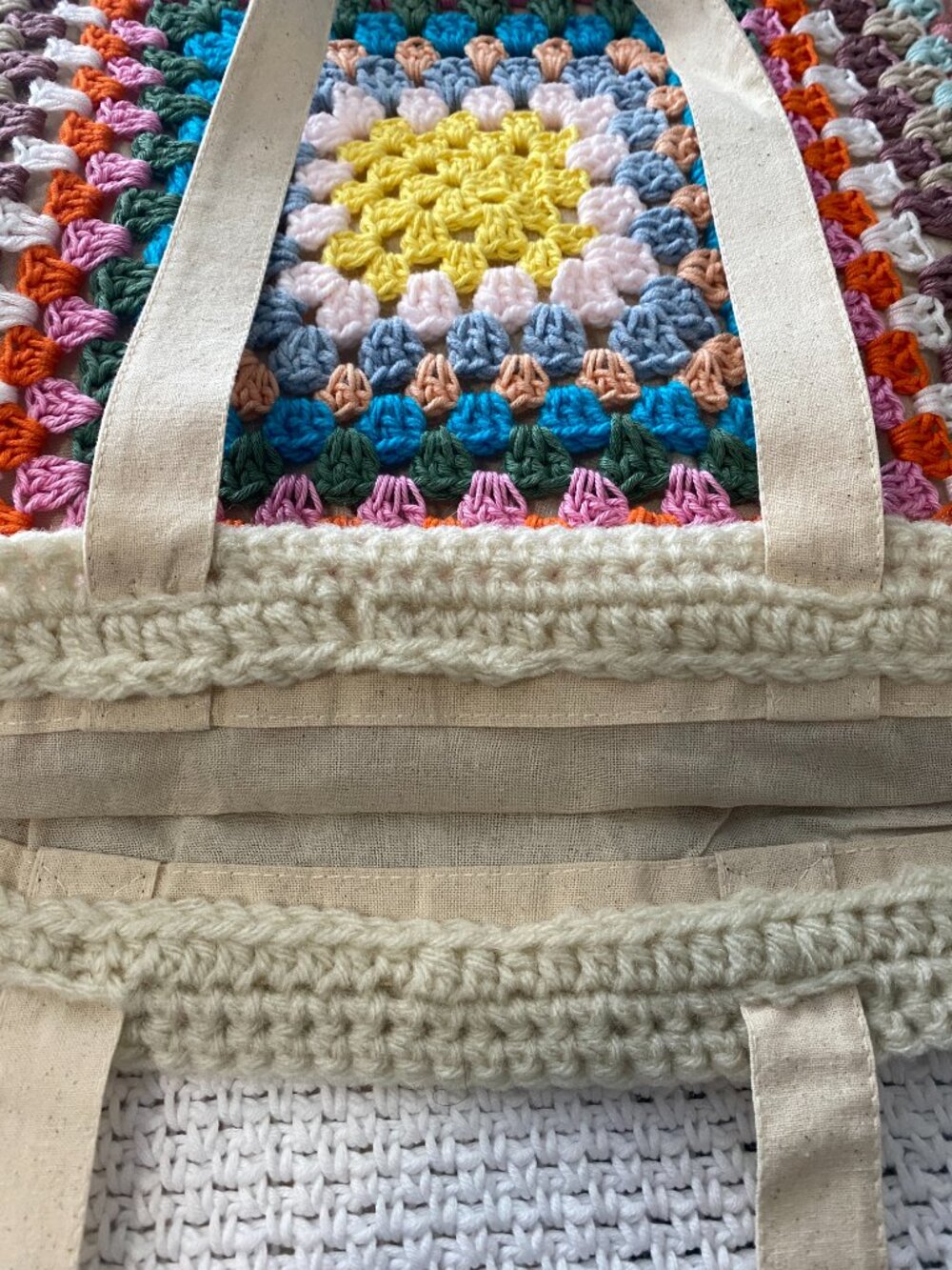 Handmade Multicolour Cotton Acrylic Crochet Covered Tote Bag - Picture 7 of 7